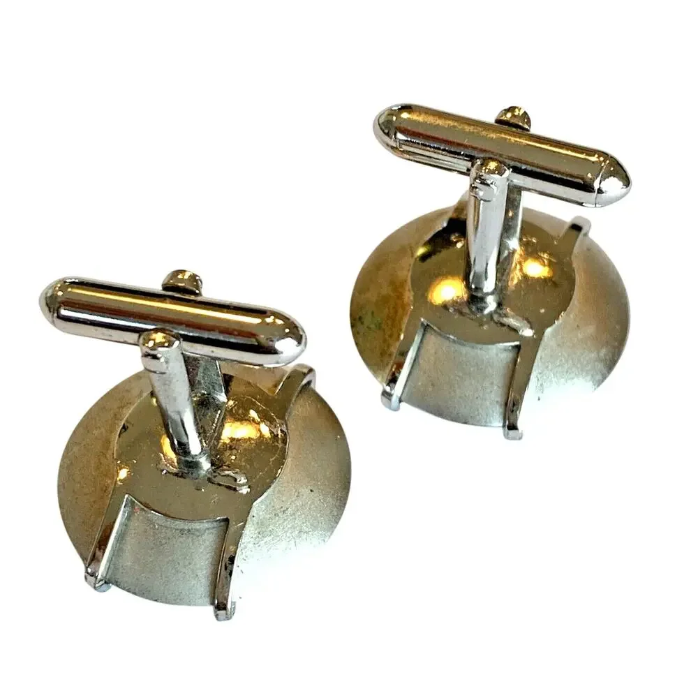 Vintage Swank Cufflinks Silvertone Frosted Finish Round Classic Mens Mid Century